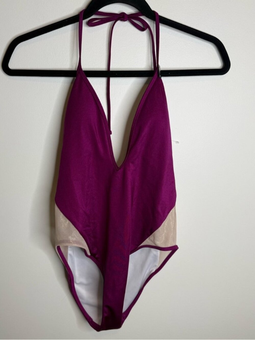 PINK Victoria's Secret Magenta Halter One-Piece Swimsuit with Cream Insets NWT